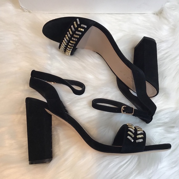 SANDRO GINA BLK LEATHER ANKLE STRAP HEELS SZ 8 - Picture 1 of 6